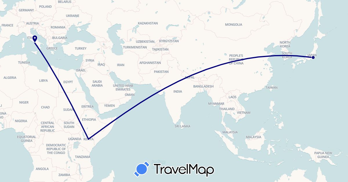 TravelMap itinerary: driving in Italy, Japan, Kenya (Africa, Asia, Europe)